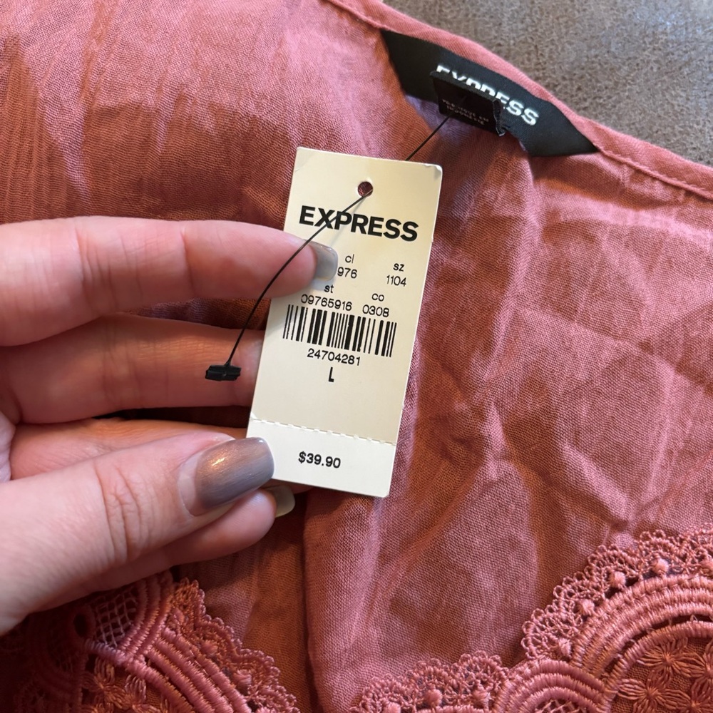 Express Pink Crochet Trim Peplum Tank Top - Picture 5 of 6